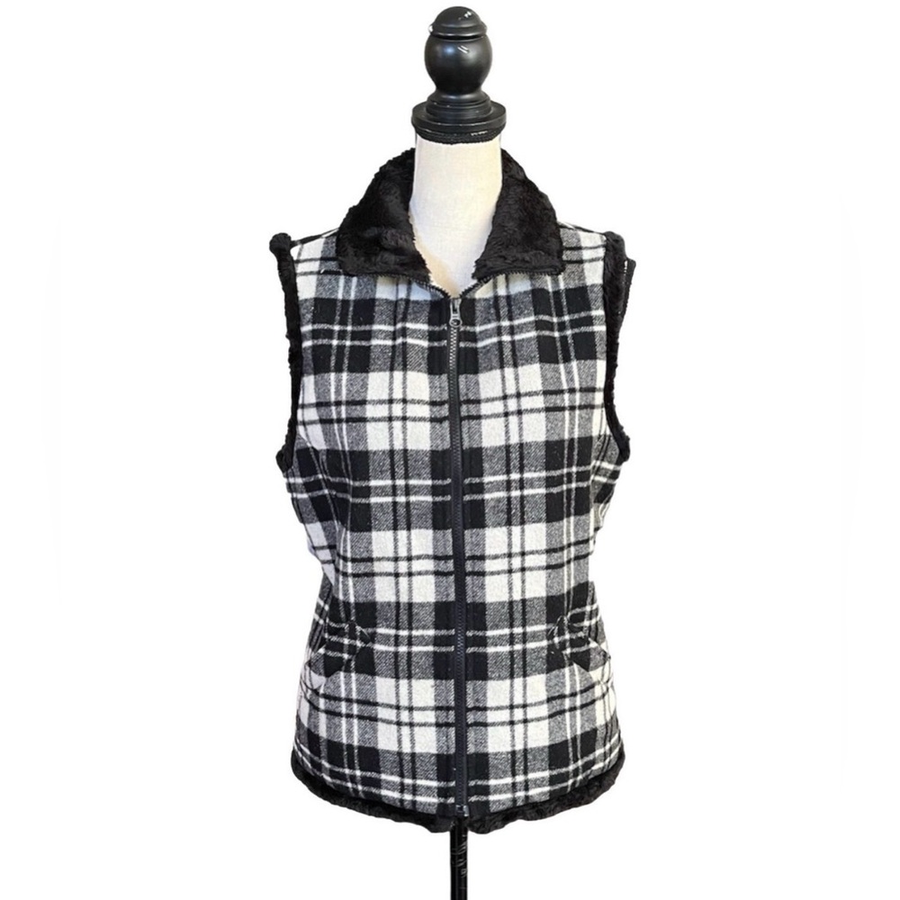 Woolrich Moccasin Plaid Wool Blend Vest with Faux Sherpa Lining XL